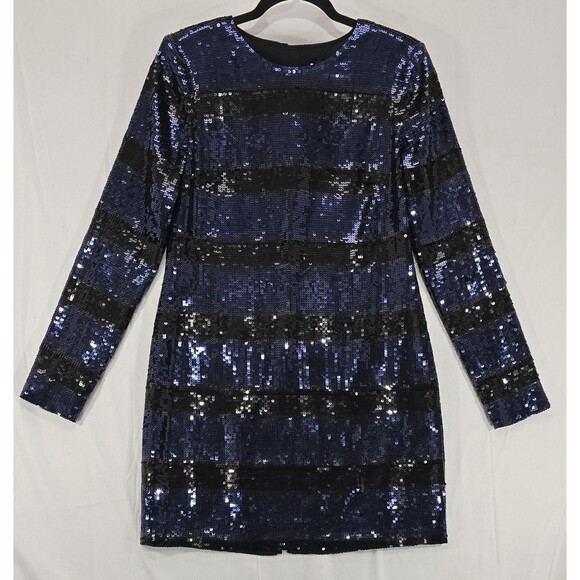 Veronica Beard Womens Sequin Mini Dress Long Sleeve Navy Black Party Glam Size 4 - Picture 1 of 16